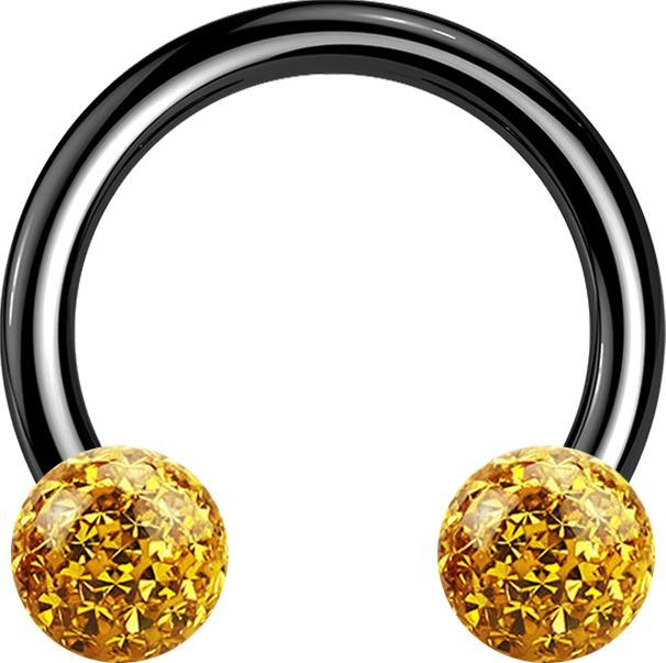 Image du produit Star Piercing Micro Circular Barbell noir avec deux boules de cristal topaze époxy de protection (Titane G23, sans laiton)