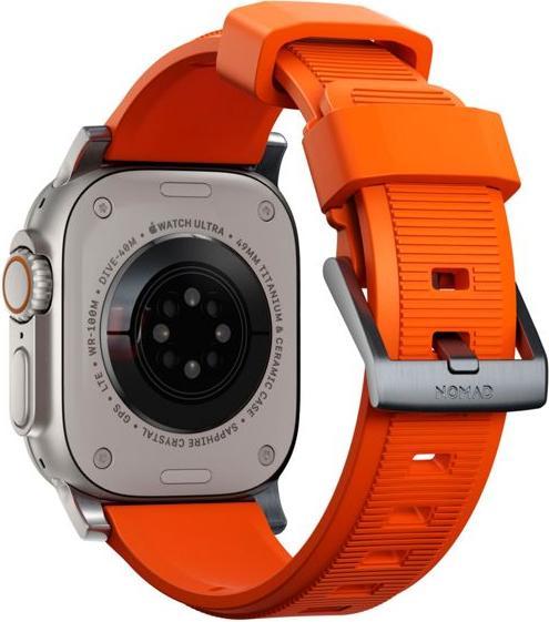 Actual product image Nomad Rugged Strap -ranneke, Apple Watch 49 / 45 / 44 /, oranssi / hopea (45 mm, 44 mm, 42 mm, 49 mm, Tyres)