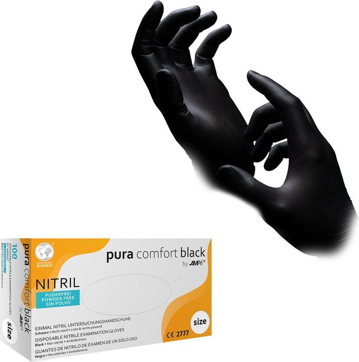 Immagine prodotto Ampri PURACOMFORT BLACK, guanto da esplorazione in nitrile, senza polvere, nero, taglia S (S)