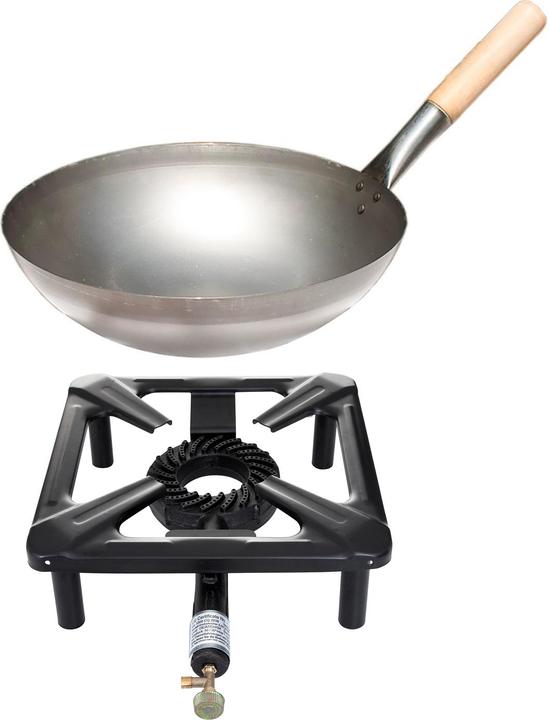 Produktbild Paella World International Hockerkocher-Set (gross) mit Stahl-Wok Ø 30 cm - ohne Zündsicherung