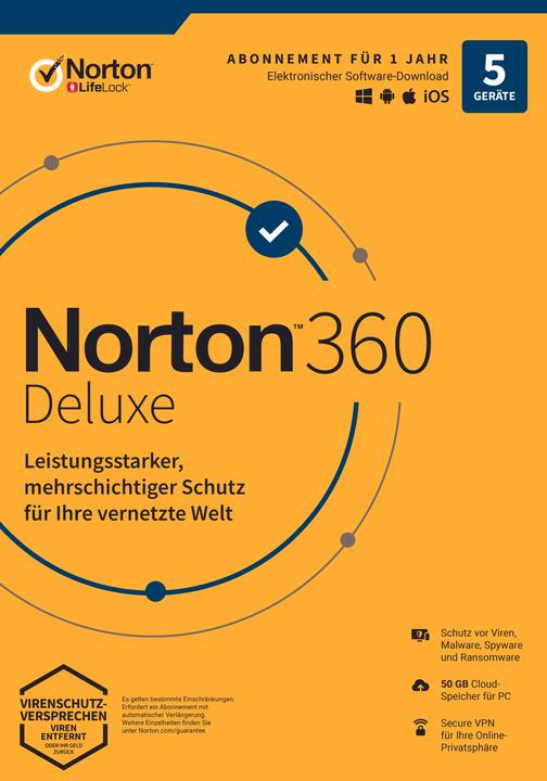 Produktbild Norton 360 Deluxe (1 User, 5 Geräte/User, 12 Monate)
