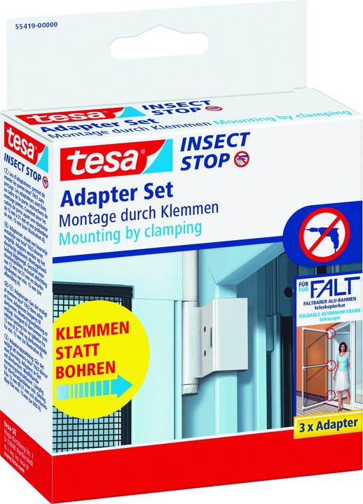 tesa FALT Insektenschutz Adapter für Türen, Tür-Klemme für die Montage ohne Bohren oder Schrauben