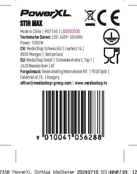 Nährwerte und Zutaten PowerXL StirMax (EU-Stecker)
