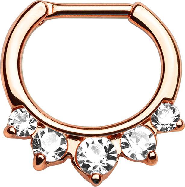 Actual product image Star Piercing Septum with five silver crystals rose gold (Brass, Surgical steel 316L)