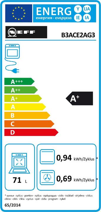 Energy Label Neff N 50, Oven, 60 x 60 cm, Graphite-Grey, B3ACE2AG3