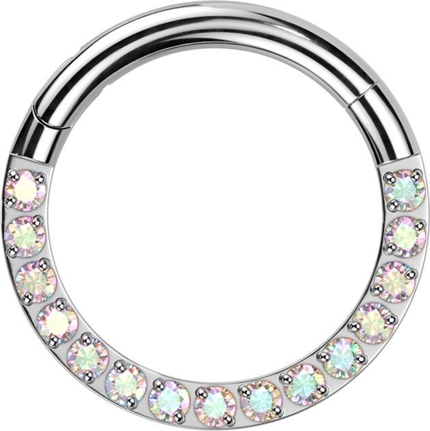 Produktbild Star Piercing Micro Segmentring klappbar silber front Kristalle multicolor (Titan G23, ohne Messing)
