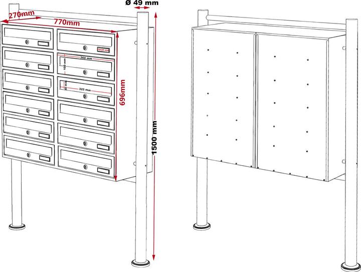Actual product image Wiltec 12 letterbox system stainless steel 2x6 compartments free-standing letterbox Letterbox