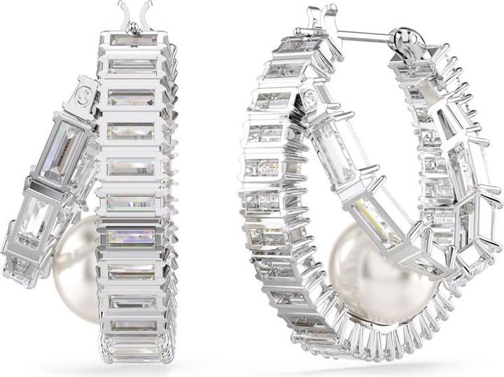 Actual product image Swarovski x Ariana Grande Kreolen Kristallperle Baguette Schliff Weiss Rhodiniert (Swarovski Metal)