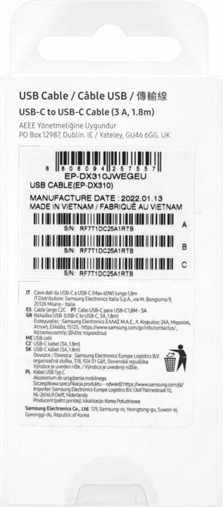 Productafbeelding Samsung USB-C dubbelzijdig, 1,8 m 3A wit (1.80 m, USB 2.0)