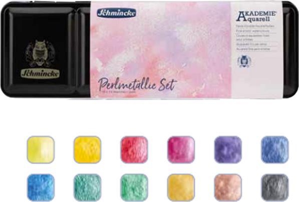 Actual product image Schmincke Watercolour paint Horadam metal box pearl metallic shades (Pearl blue, Pearl green, Pearl red, Pearl yellow, Light pearl green, Pearl brown, Pearl violet, Light pearl blue, Pearl red light, Pearl magenta, Pearl brown light)
