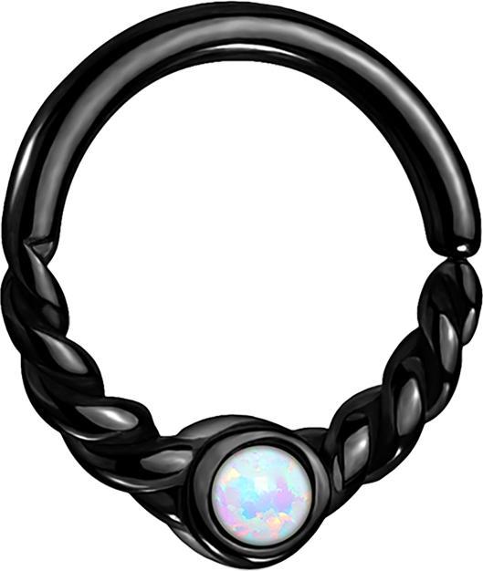 Immagine prodotto Star Piercing Anello Micro Piercing nero mezzo intrecciato con Opale bianco (Acciaio chirurgico 316L, senza ottone)