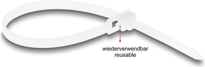 Actual product image Delock Cable tie reusable L 200 x W 4.8 mm 100 pieces white (Plastic cable ties, 200 mm, 100 pcs.)