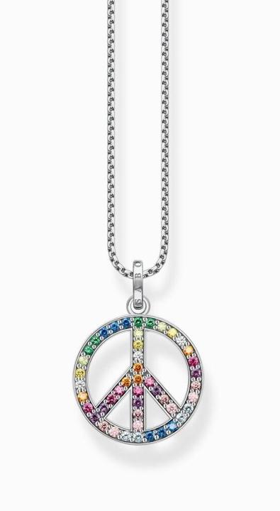 Produktbild Thomas Sabo Halskette mit Anhänger Peace Zeichen mit Bunten Steinen Silber Geschwärzt (925er Silber, 50 - 55 cm)