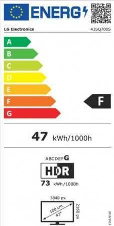 Label énergétique LG 43SQ700S-W Moniteur intelligent 107,9cm (42,5 pouces), Blanc (3840 x 2160 pixels, 42.50")