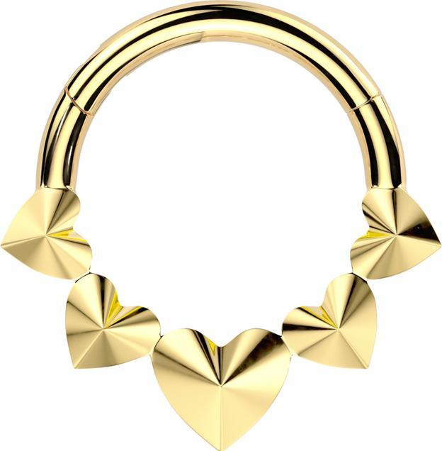 Star Piercing Micro Segmentring klappbar vergoldet fünf 3D Herzern (ohne Messing, Titan G23)