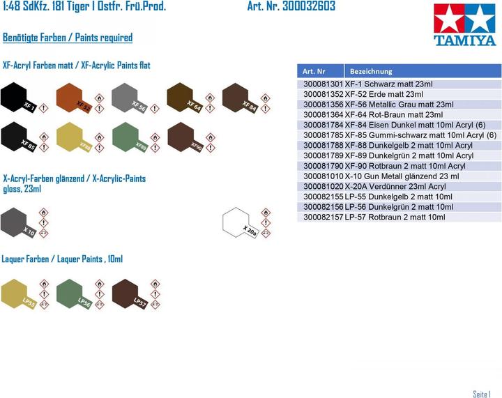 Produktbild Tamiya 1/48 German Tiger I Early Prod. (Eastern Front)