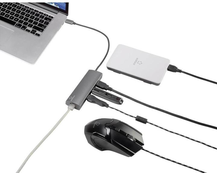 Image du produit Renkforce Adaptateur réseau USB Gigabit Ethernet/Hub (USB 2.0, RJ45 (1x))
