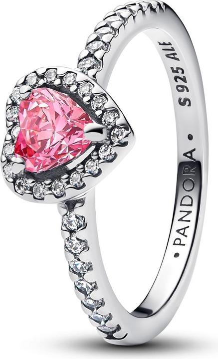 Pandora Erhöhter rosa Herzring (56, 925 Silber)