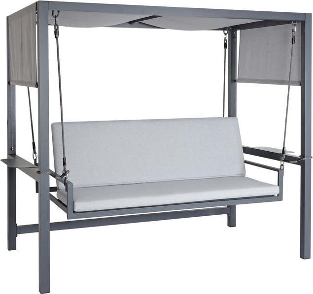 Image du produit Mendler Balancelle hollywoodienne en aluminium HWC-L47, fonction chaise longue, 195x221x131cm coussin gris