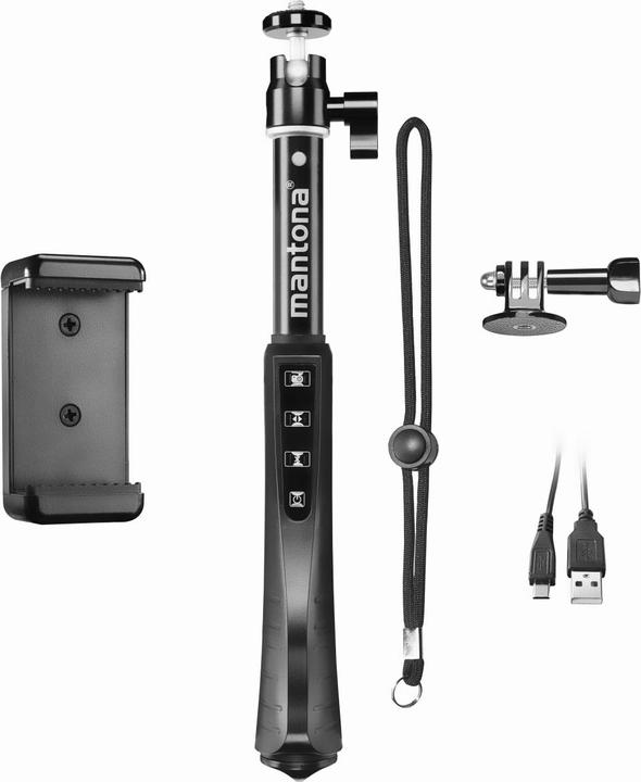 Produktbild mantona 21056 Selfie Stick 8.5 cm Schwarz Für Smartphones und GoPro