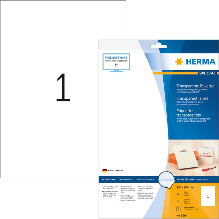 Actual product image Herma Transparent inkjet labels A4