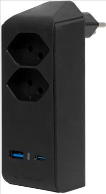 Actual product image Brennenstuhl cleverLINE branch plug 2-fold black with 1x USB type-A and 1x USB type-C PD connection (max. 18W) (Type 13, 2 x)