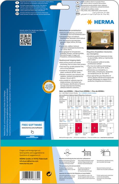 Actual product image HERMA Weatherproof shipping labels A4