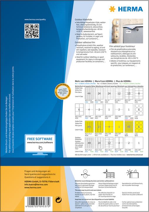 Image du produit HERMA Étiquettes d'adresse A4 résistantes aux intempéries