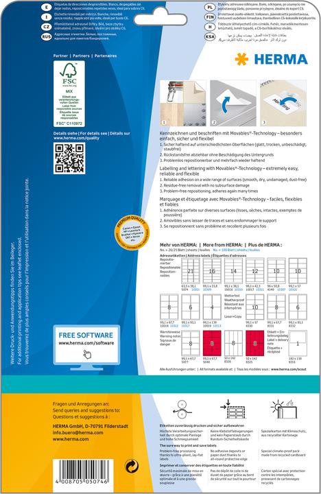 Actual product image HERMA Removable address labels A4