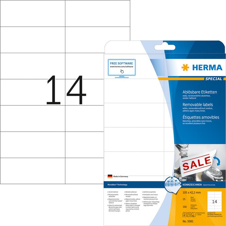 Produktbild HERMA Ablösbare Etiketten A4