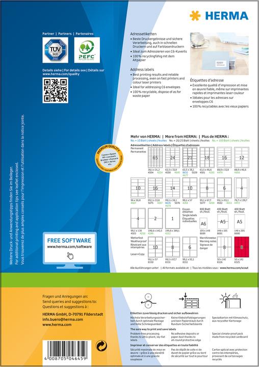 Actual product image HERMA Address labels A4