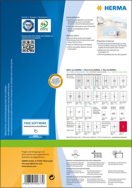 Produktbild HERMA Adressetiketten A4