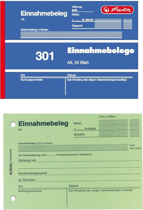 Energie-Label Herlitz Formularbuch "Einnahmebeleg 301", DIN A6, 50 Blatt (50 x)