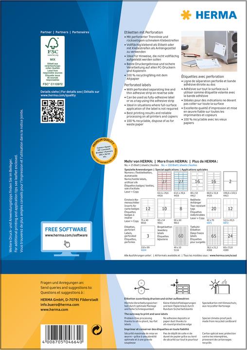 Image du produit HERMA Étiquettes A4 perforées