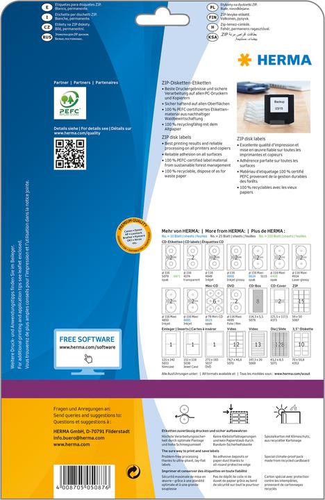 Actual product image HERMA ZIP disc labels A4