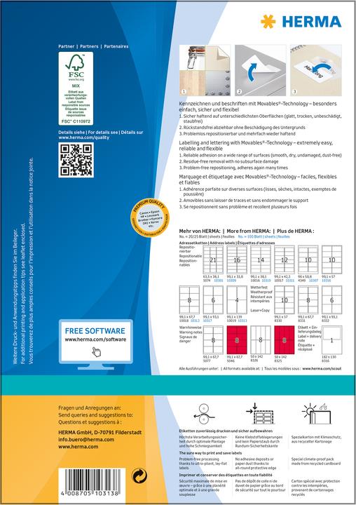 Actual product image HERMA A4 removable labels