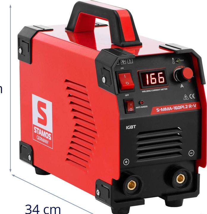 Produktbild Stamos Elektroden Schweissgerät MMA Schweissgerät E-Hand 8 m Kabel 160 A VRD IGBT