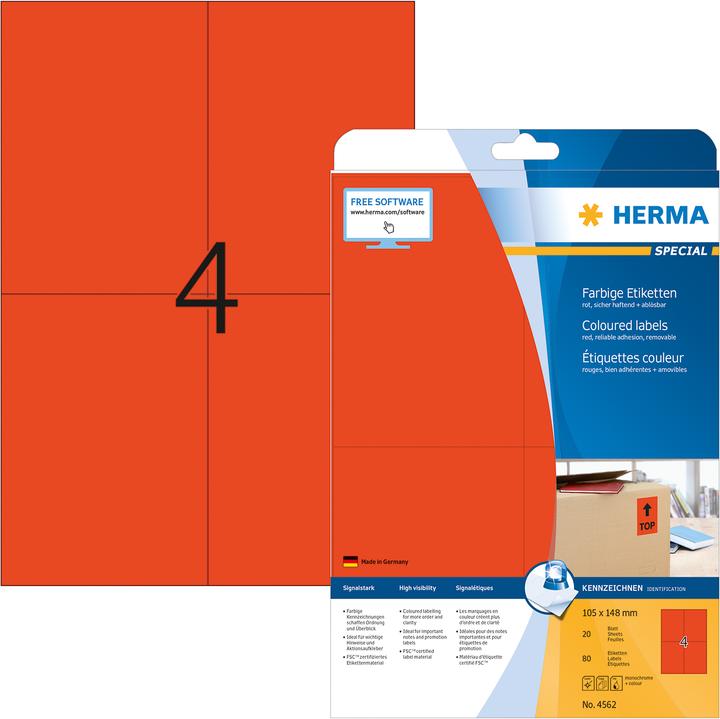 Produktbild HERMA Farbige Etiketten A4 ablösbar