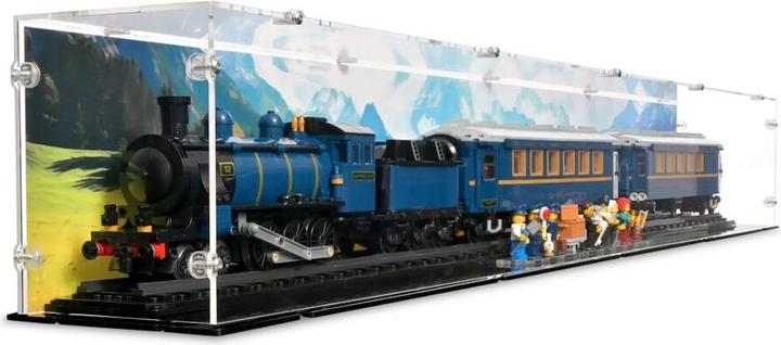 Actual product image iDisplayit Acrylic display for LEGO® 21344 The Orient Express (With background image & black base)