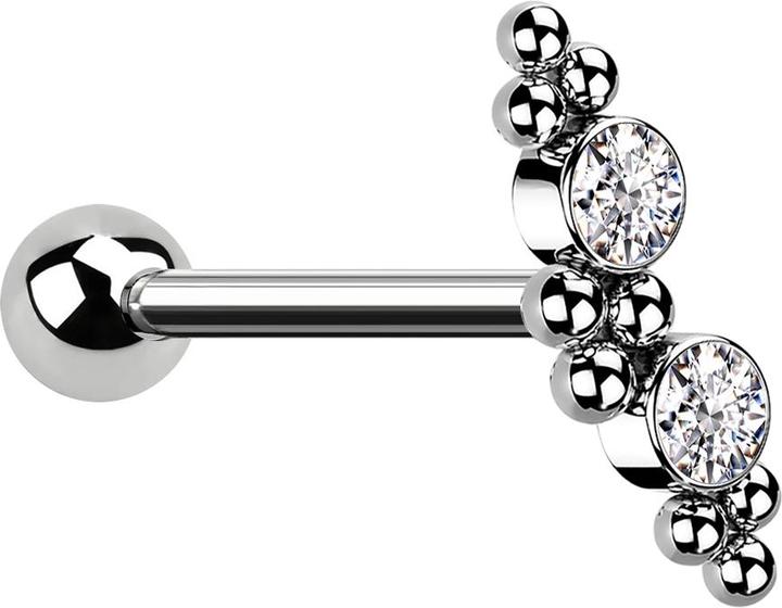 Produktbild Star Piercing Micro Barbell silber mit Kugel zwei Kristallen silber und Kugeln (ohne Messing, Chirurgenstahl 316L)