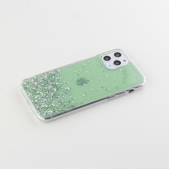 Produktbild PhoneLook Hülle Gummi silberner Pailletten mit Ring grün (Apple iPhone 11 Pro)