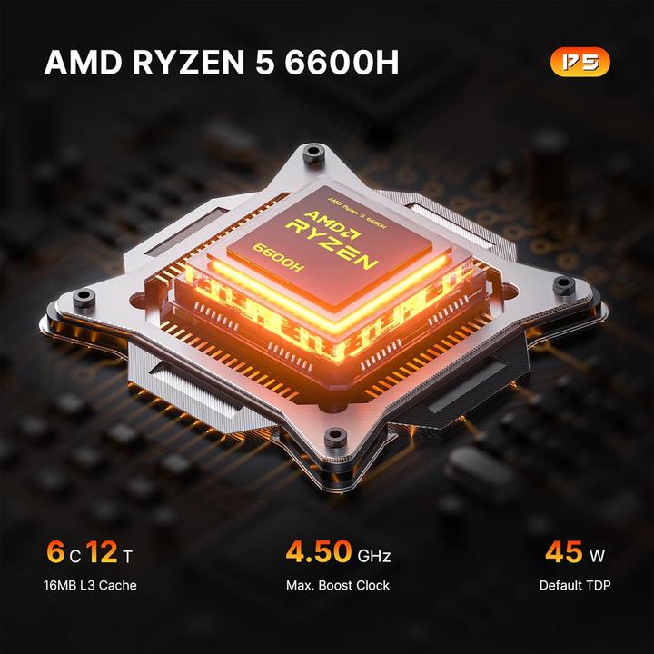 Image du produit Bosgame Mini-PC mit Ryzen 5 6600H und Windows 11 Pro (AMD Ryzen 5 6600H, 24 Go, 512 Go)
