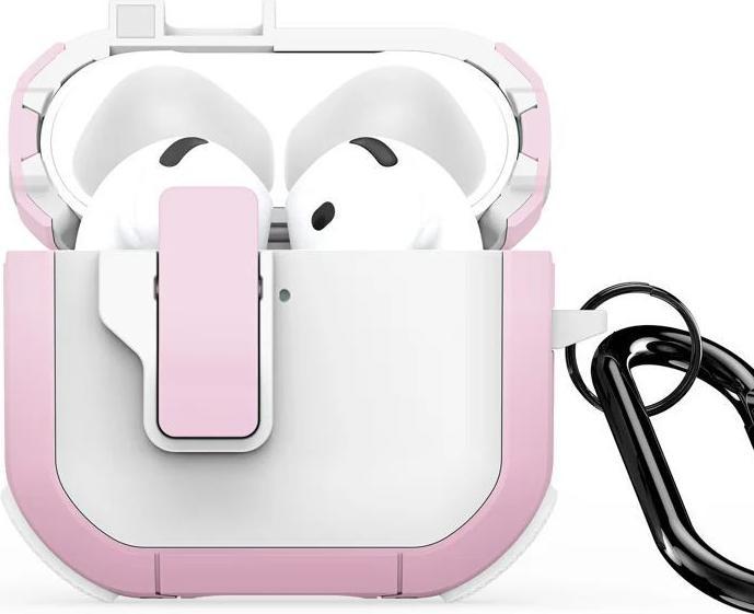 Productafbeelding Dux Ducis Headphone case - AirPods 4 PECP Series PC+TPU Cover with Hook White Pink (Hoes voor oplaadkoffer)