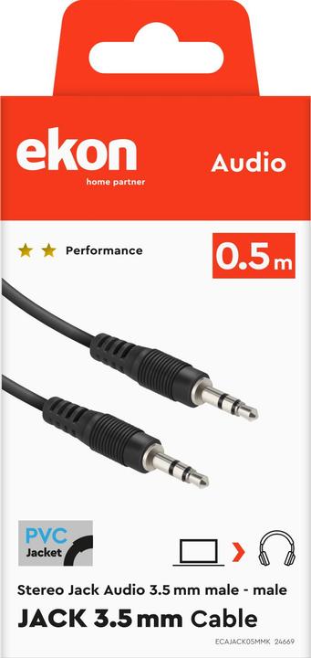 Actual product image Ekon Audio cable with a 3.5mm male - male jack (0.50 m, 3.5mm jack (AUX))