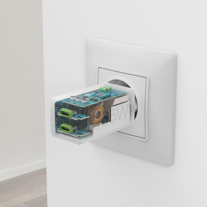 Produktbild Hama Schnellladegerät, GaN, 2x USB-C, PD/Qualcomm®, Mini-Ladegerät, 65 W, Weiss (65 W)
