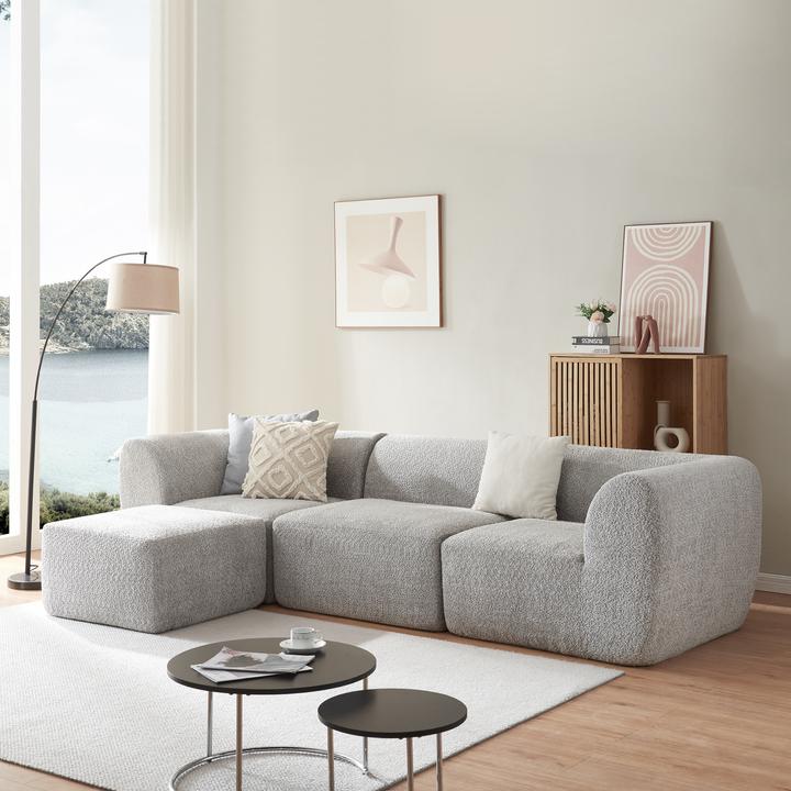 Image du produit En.Casa Modular Sofa 3-Sitzer Hurvas mit Longchair Bouclé Grau