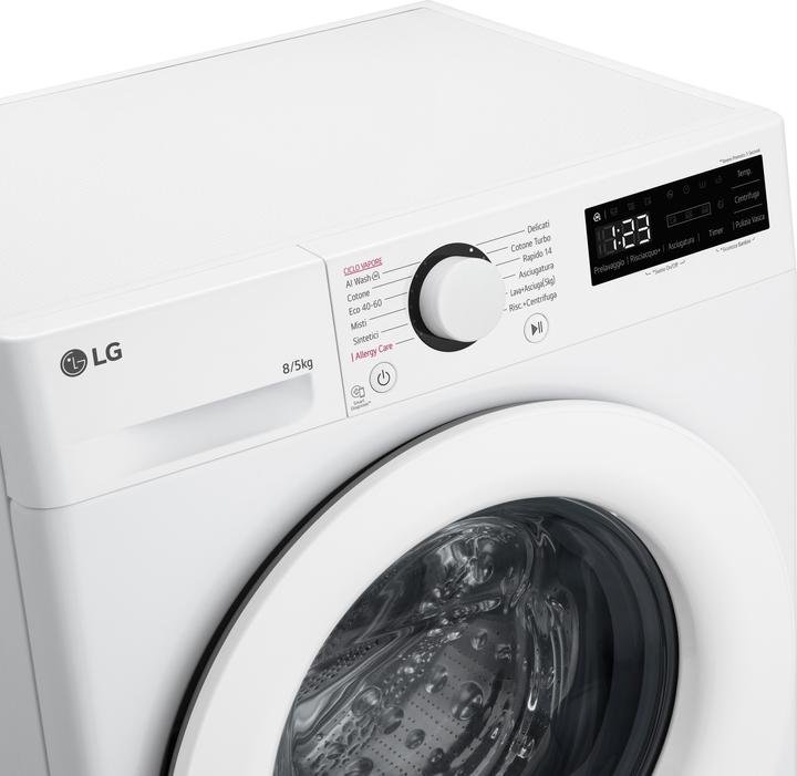 Actual product image LG D2R3S08NSWW Washer-dryer slim 8/5kg AI DD, Class E, 1200 rpm, AI Wash, Steam