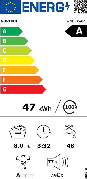Energy Label Gorenje WNEI 86 APS Washing machine front loader A (8 kg, Left)