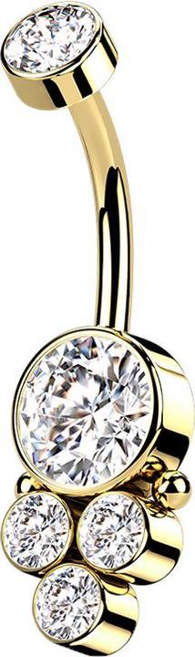 Actual product image Star Piercing Banana internally threaded gold-plated disc with crystal and four crystals (Surgical steel 316L)