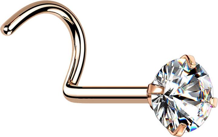 Produktbild Star Piercing Nasenstecker gebogen rosegold runder Kristall silber gefasst (Chirurgenstahl 316L)